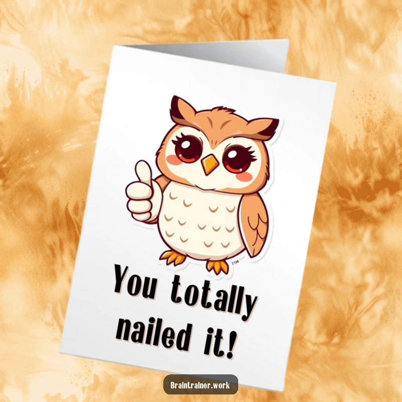Funny Free Printable Congratulations Card: Kawaii owl with a warm smile offers a positive thumbs up.