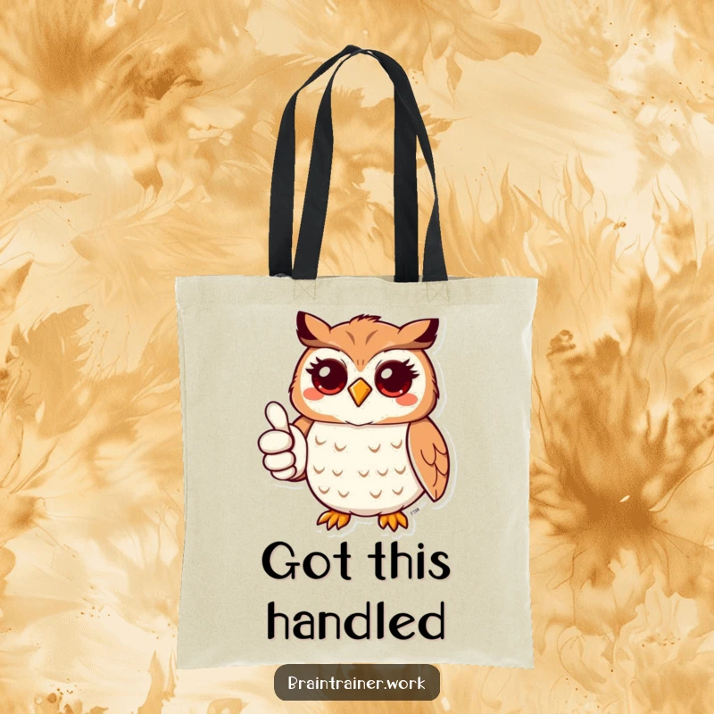Funny kawaii owl giving a thumbs up on a tote bag, embodying positive reinforcement and humorous support.